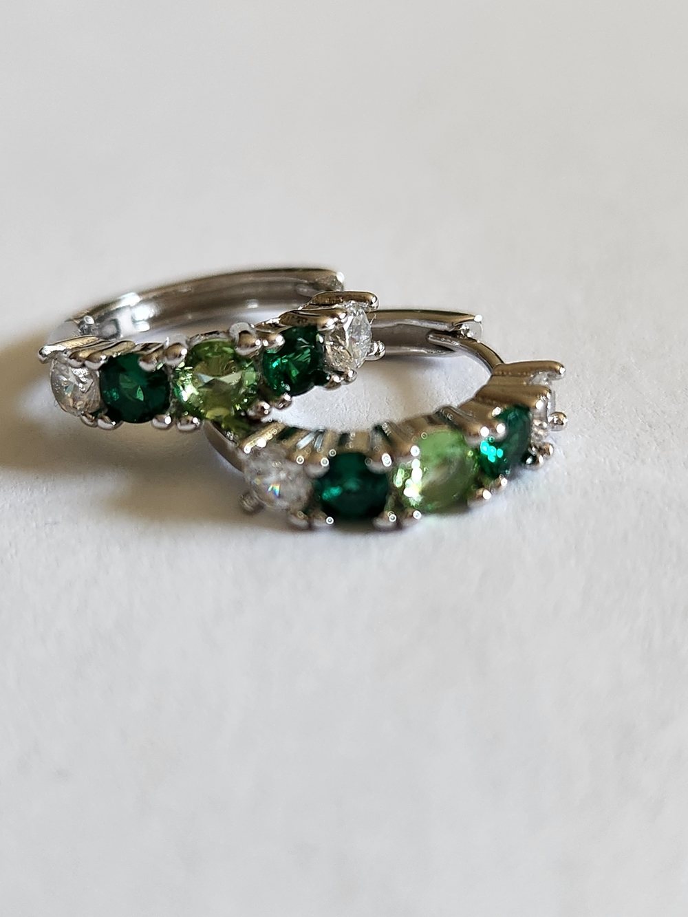 New 925 Silver Green Sapphire Emerald Diamond Hoop Earrings for Women